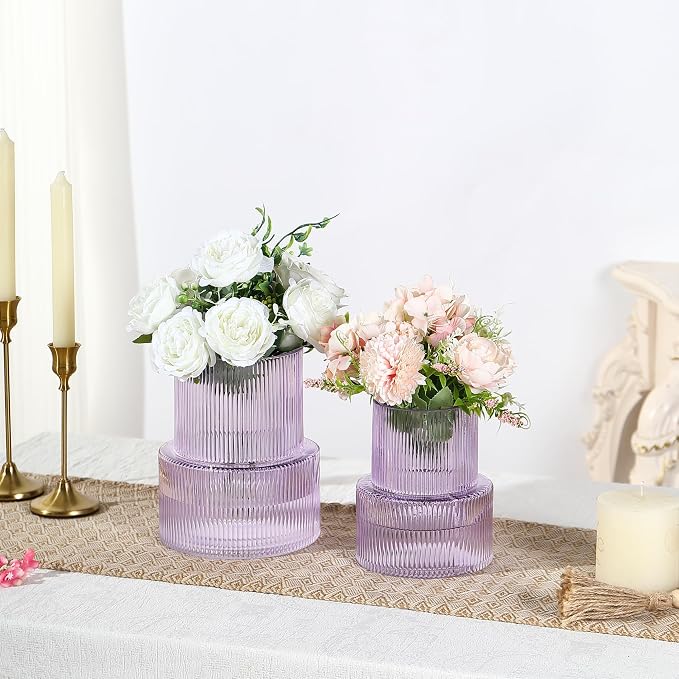Ribbed Glass Vases for Bouquet, Modern Vase for Living Room, Coffe Table - Image 2