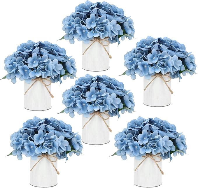 Dusty Blue Flower Table Centerpieces, Hydrangeas & Rose | Floral Arrangement by DIYDOFUN