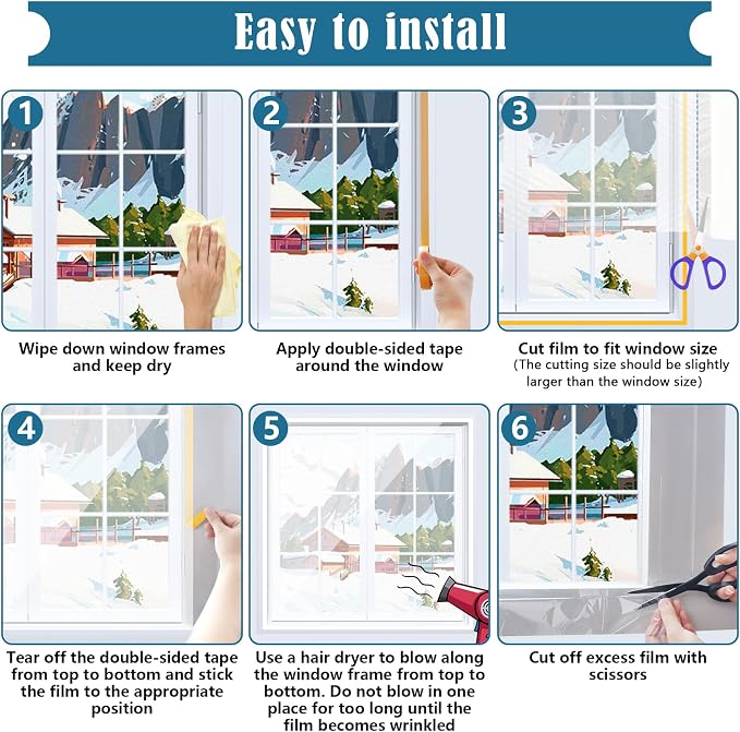Window Insulation Kit, 63×394" and 87×110" Plastic Window Winterizing | Thicken - Image 4