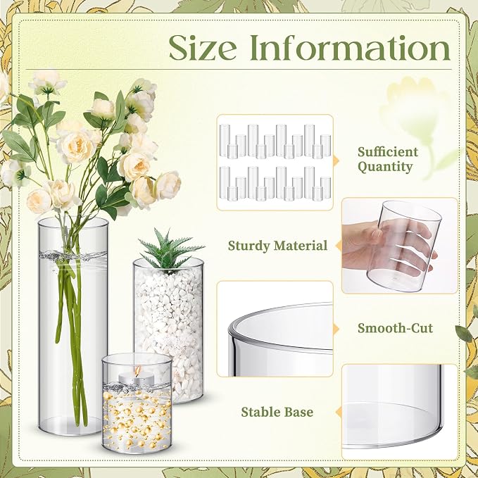 Nuogo 90 Pcs Plastic Cylinder Vases Tall Plastic Flower Vases - Image 3