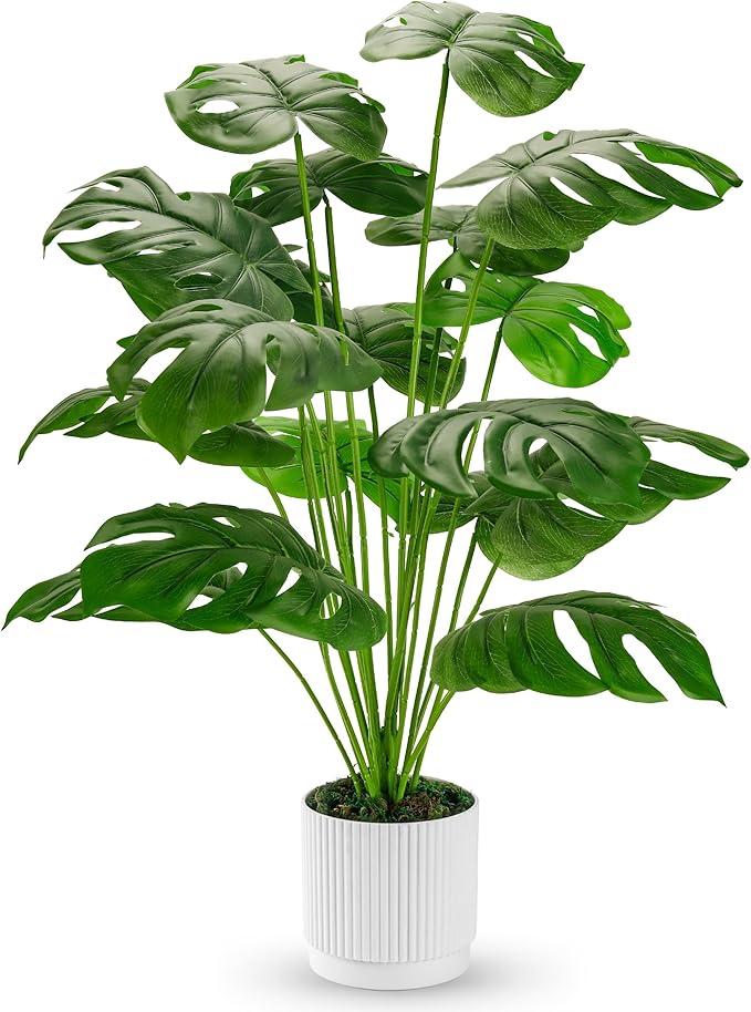 Der Rose 28" Fake Plants, Artificial Monstera Plants Indoor in White Pot | Faux by DerRose