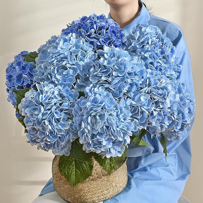 5Pcs 21in Hydrangea Artificial Flowers, Latex Real Touch Hydrangeas | Lifelike - Image 6
