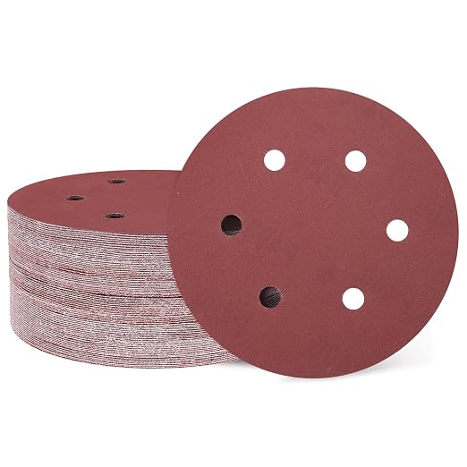 HARFINGTON 50 Pcs 6 Inch Sanding Discs 400 Grit Red Aluminum Oxide 6 Hole | by HARFINGTON