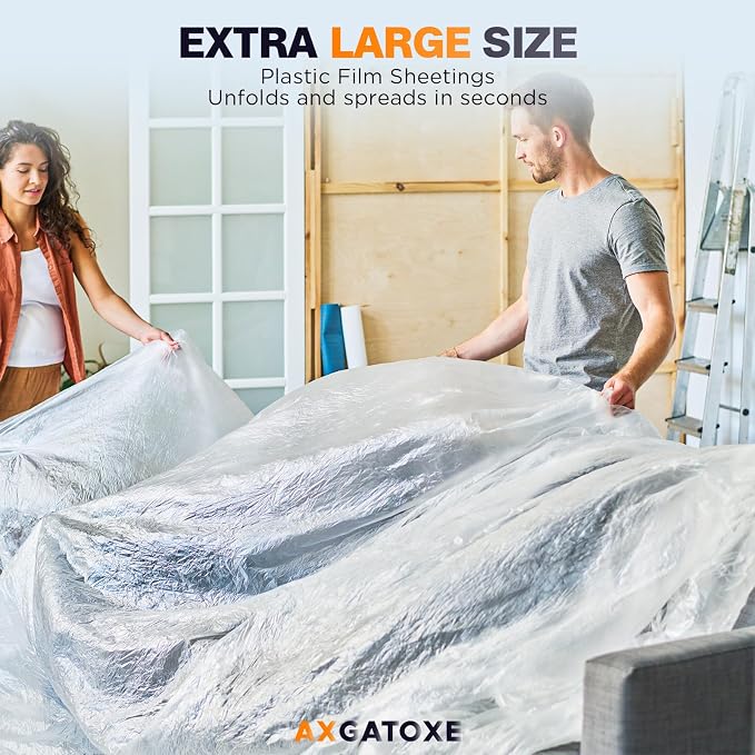 Axgatoxe 12 x 9 Ft Plastic Drop Cloths - Image 3