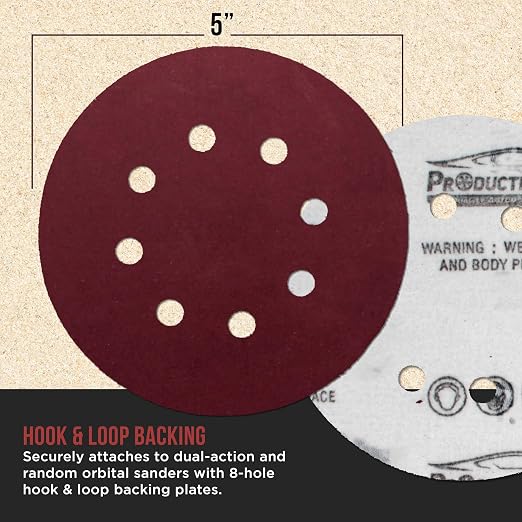 ProductionShop Premium 5" Red 8-Hole Pattern 600 Grit Sanding Discs, Box of 50 - Image 3