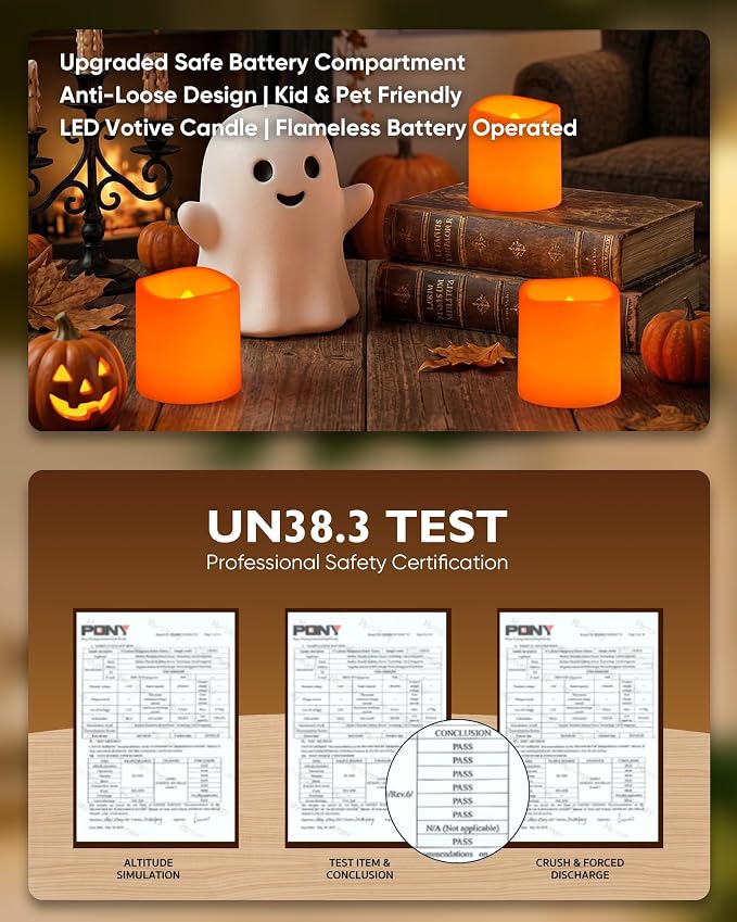Homemory 24 Pack Orange Flameless Flickering LED Votive Tealights Candles | - Image 6