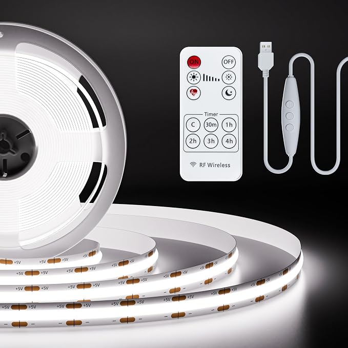 PAUTIX 5V USB COB LED Strip Light 6.56ft/2m 1200lm, Dimmable 640LEDs 6000K by PAUTIX