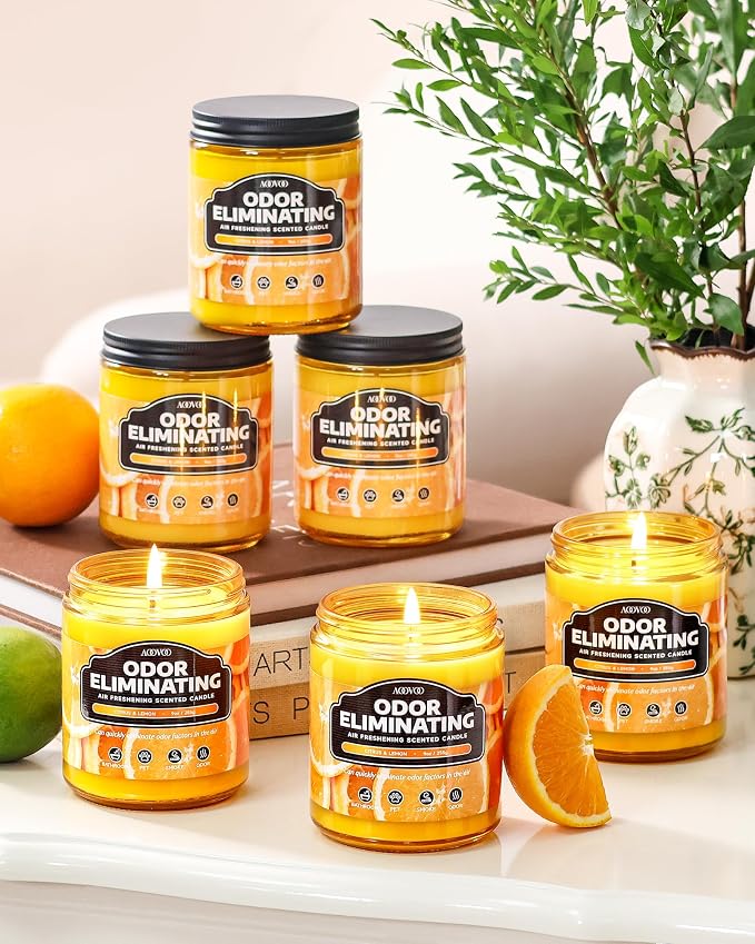 AOOVOO 6 Pack Citrus Lemon Odor Eliminating Candle - 54 oz Soy Candles | - Image 5