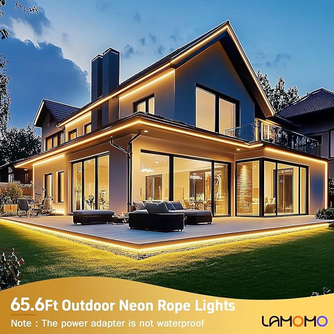 Lamomo Neon Rope Light, 24V Warm White Dimmable Rope Lights, 65.6ft Waterproof - Image 4
