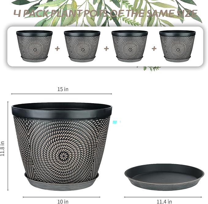 Quarut 15 Inch 4 Pack Large Pots, - Image 3