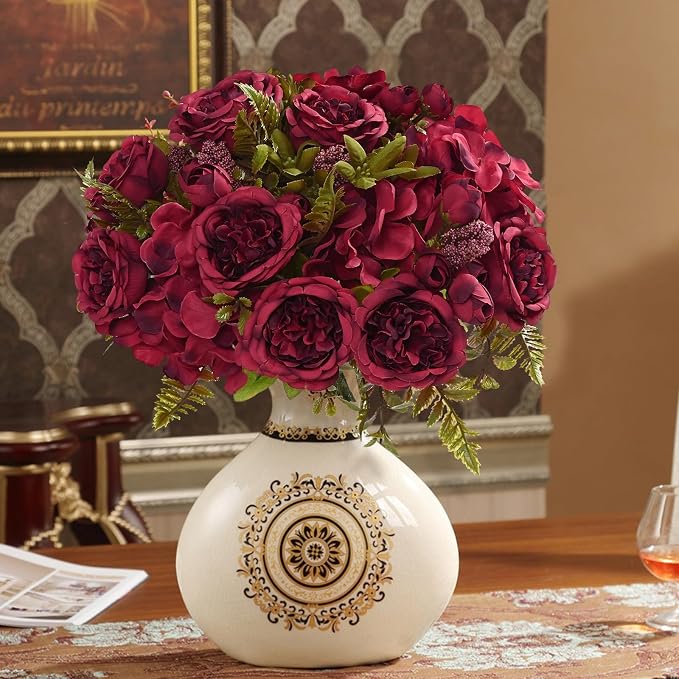 4 Packs Peonies Artificial Flowers Burgundy Silk Flowers Artificial Peonies | - Image 8