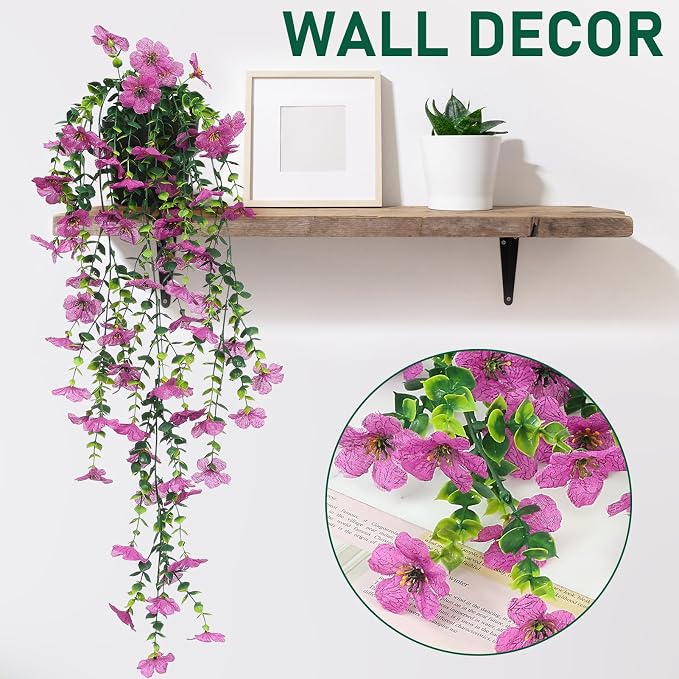 Fake Plants Hanging Artificial Potted Faux Eucalyptus Plants and Flowers | - Image 5
