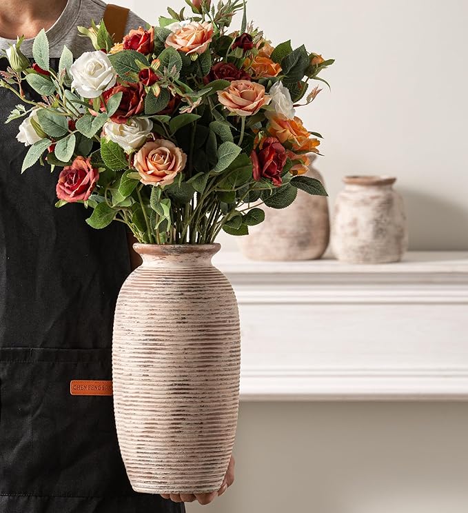 Ceramic Rustic Flower Vase, Large Farmhouse Vases Home Decor, 12.5" Tall - Image 3