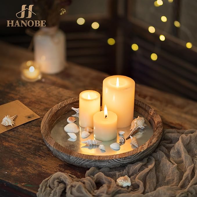 Hanobe Round Wood Candle Holder Trays, Coffee Table Decor - Image 2