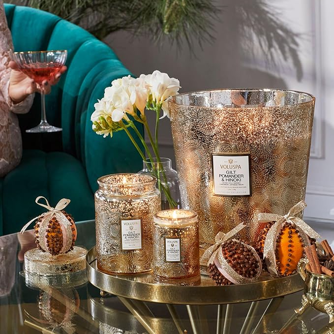 Gilt Pomander Hinoki, Large Candle Jar, 18 oz, 100 Hour Burn Time, Coconut Wax - Image 6