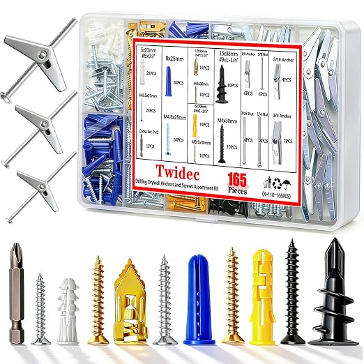 Twidec/Drilling Drywall Anchors and Screws Assortment Kit and Heavy Duty Toggle by Twidec