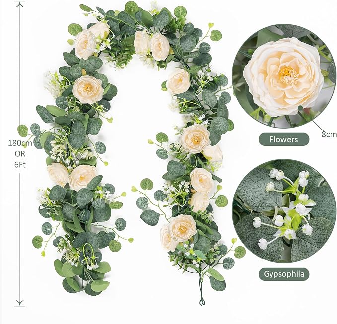 TOCHGREEN 4 Pack Artificial Eucalyptus Flower Garland - Image 5