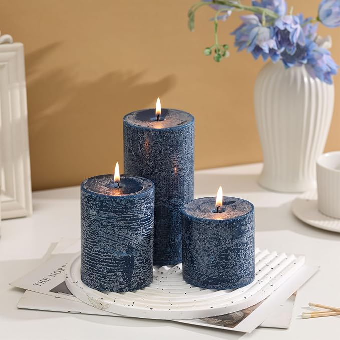 3x4 Inch Dark Blue Pillar Candles Set of 3 - Image 2