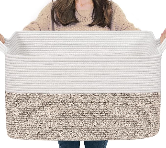 Goodpick 75L Extra Large Woven Blanket Basket, Light Brown | Decorative Storage by Goodpick