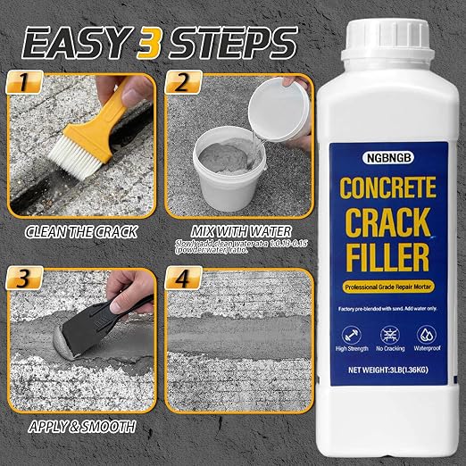 Concrete Crack Filler Heavy-Duty Dry Granular Mortar Repair Kit, 3 lb Gray | - Image 3