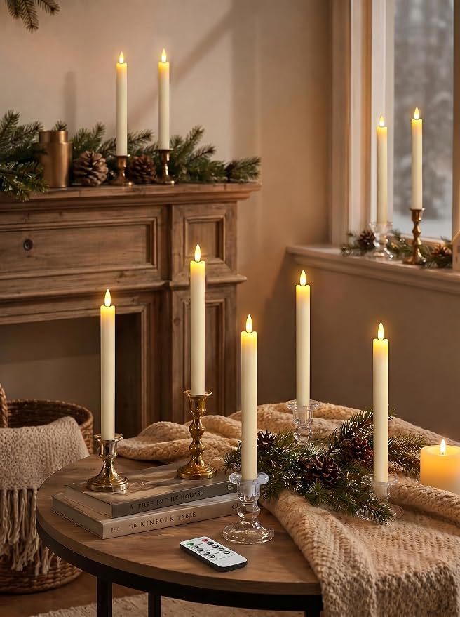 GenSwin Flameless Taper Candles LED Battery Operated Remote Timer Ivory | LED - Image 8