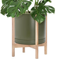 D'vine Dev Ceramic Pot with Natural Wood Stand, 14 in, 55-B-R-J | Mid-Century by DvineDevPlanterPotsandStand