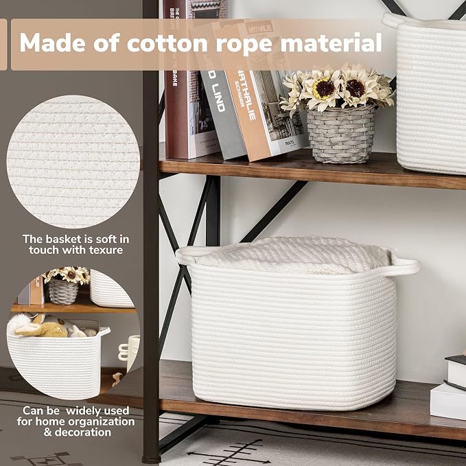 Goodpick Woven Storage Basket for Shelves, Cotton Rope Baskets for Books - Image 4