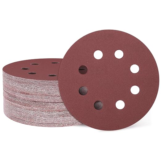 HARFINGTON 50 Pcs 5 Inch Sanding Discs 320 Grit Red Aluminum Oxide 8 Hole | by HARFINGTON