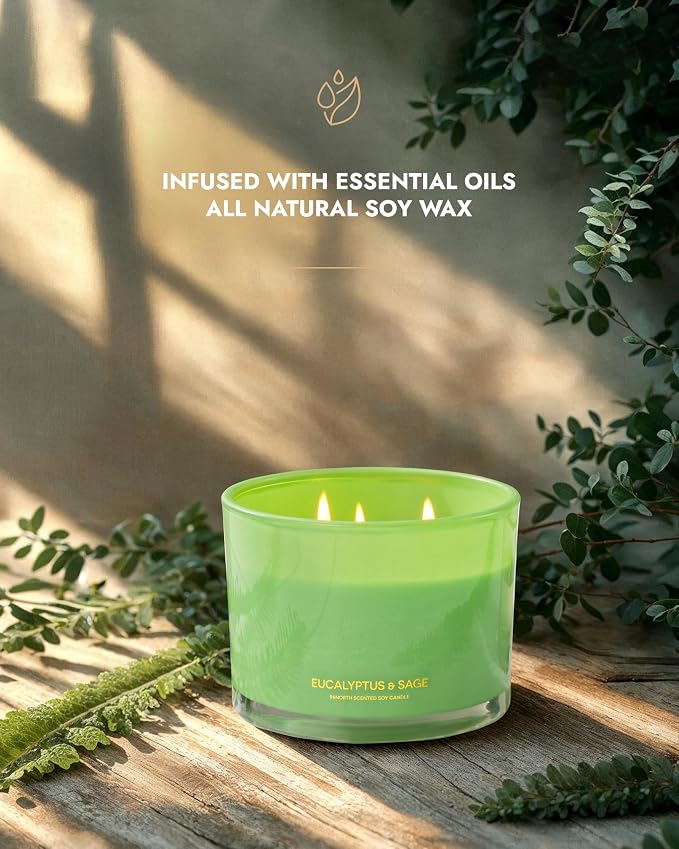 Luxury Eucalyptus & Sage Soy Candle | Large 3 Wick Jar Candle | Up to 50 Hours - Image 2