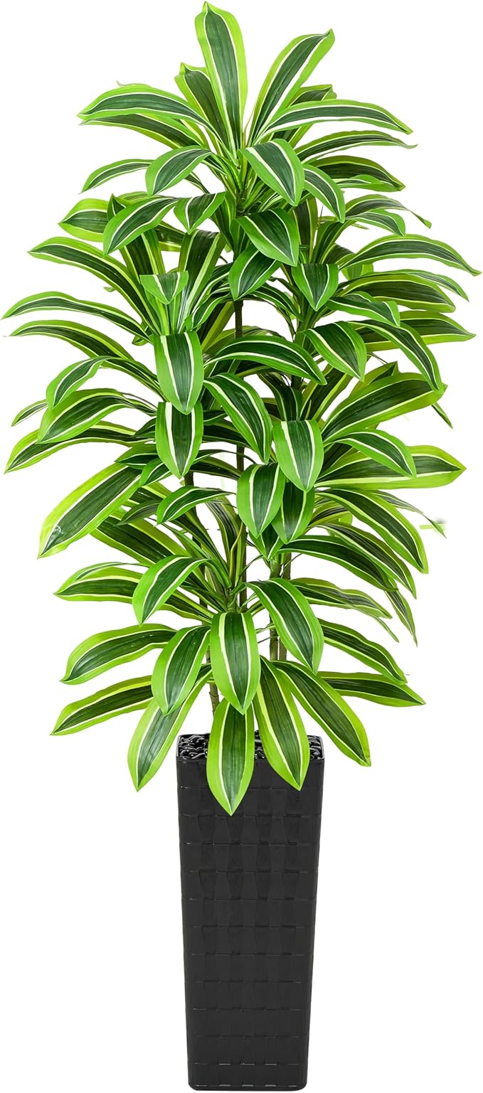 Artificial Dracaena Tree: 7FT Fake Plants Silk Faux Trees（Black Pot） | by TNGGNT