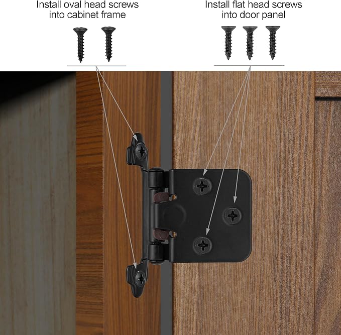 Matte Black Cabinet Hinges, 1/2” Overlay, 10 Pack | - Image 5