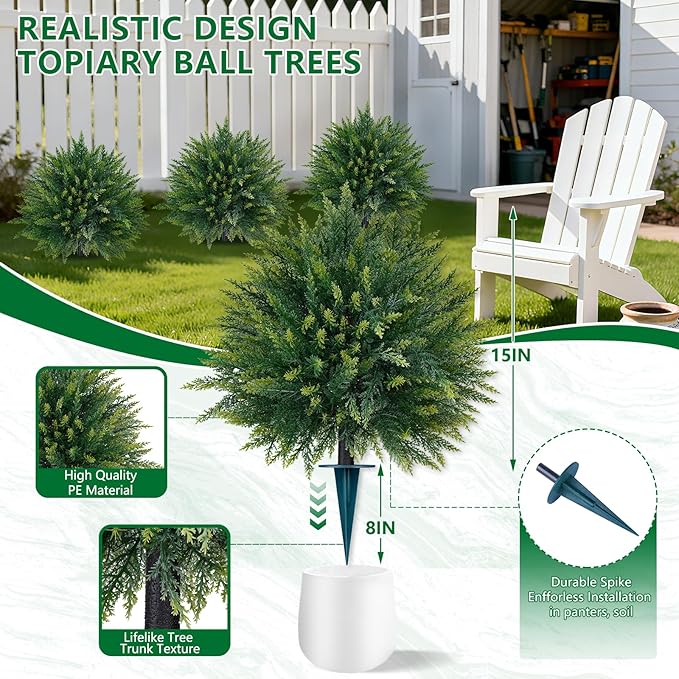 Artificial 2 Pack Cedar Topiary Trees - Image 2