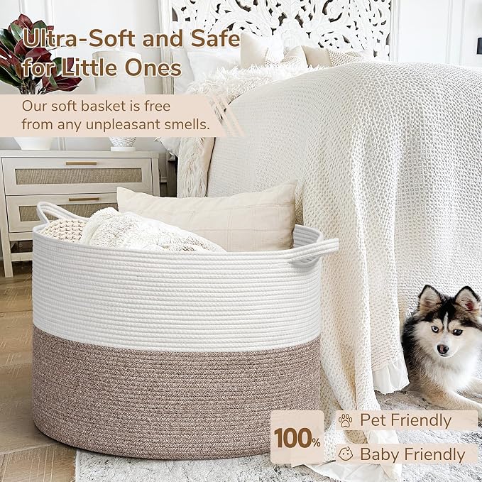 INDRESSME 115L Extra Large Woven Rope Blanket Basket Living Room, bedroom or - Image 5