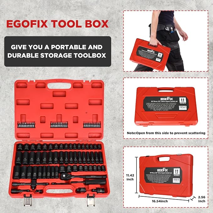 3/8" Drive Impact Socket Set, 90 Piece Metric Socket and Standard SAE Size 6 - Image 6