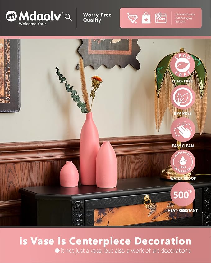 Matte Pink Vase Set of 3 - Image 3