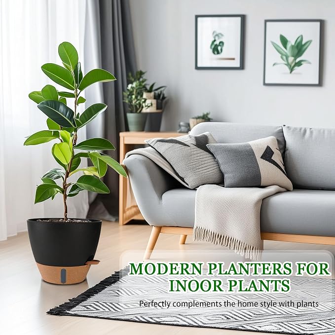 2 Pack 10 inch Plant Pots, Plastic Self Watering Planters | Drainage Holes - Image 2