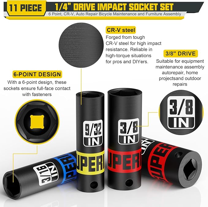 11 Piece 1/4" Drive Impact Socket Set, 5/32" - Image 4