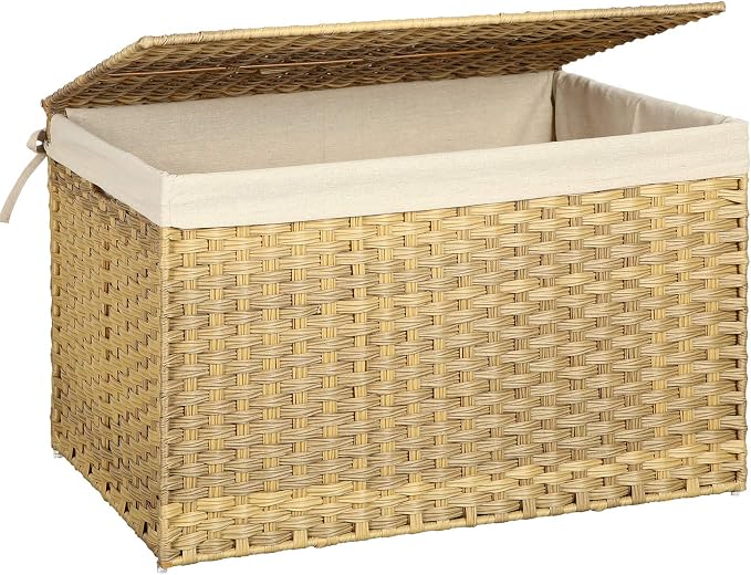 SONGMICS Storage Basket with Lid, Woven Blanket Storage Bin with Handles by Unknown