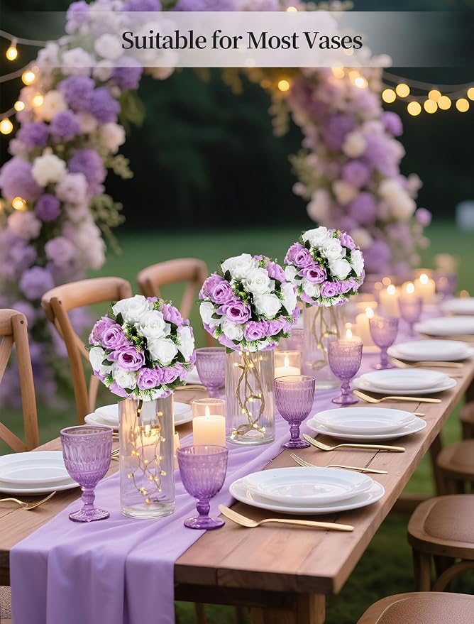 BLOSMON Lilac Flowers Balls for Centerpieces: 10 Pcs Purple White Fake Roses - Image 3