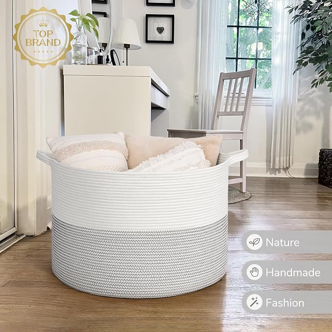 INDRESSME 115L Extra Large Woven Rope Blanket Basket Living Room, laundry & - Image 7