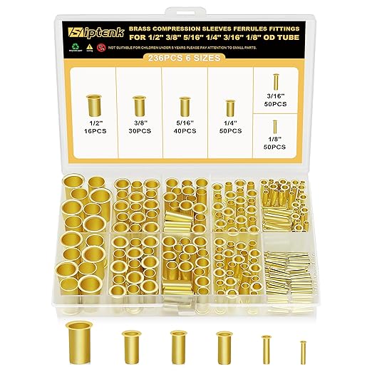Siptenk 236PCS 1/2" 3/8" 5/16" 1/4" 3/16" 1/8"Brass Compression Tube Insert | 6 by Siptenk
