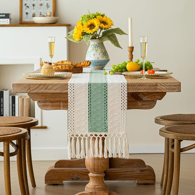 Boho Table Runner for Home Decor 12x60 Sage Green Fall Decorations | 60 Inches - Image 3