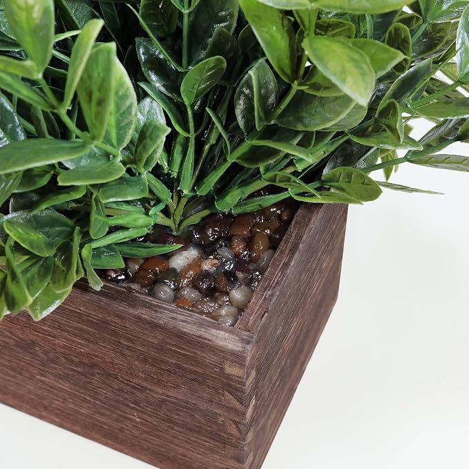 Winlyn 14" Artificial Boxwood Plants in Rectangular Wood Planter Farmhouse - Image 4