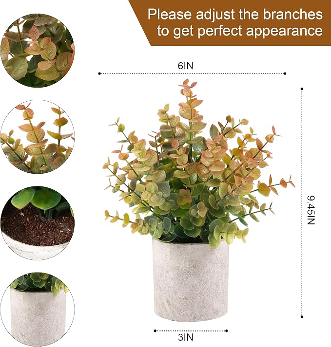 Coferset 2 Pack Small Fake Plants Eucalyptus Potted - Image 6