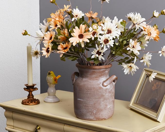 Quoowiit Ceramic Rustic Farmhouse Vase, Distressed Decorative Flower Vases - Image 6