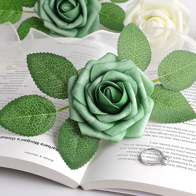 AmyHomie Forest Shades Rose 25pcs Real Looking Artificial Flowers w/Stem | - Image 7