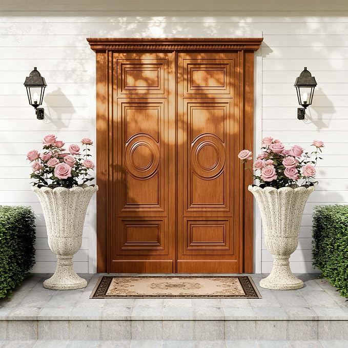 Tall Plastic Urn Planters and Pedestal - Image 8