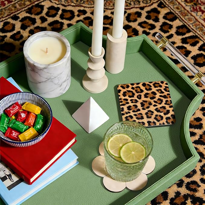 22.6'' × 13'' Coffee Table Tray Shagreen Scalloped Decorative Ottoman Tray | - Image 3