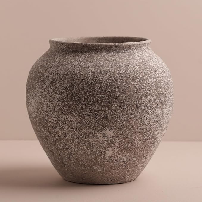 Textured Speckled Ceramic Vase, 6.7” Wabi-Sabi Stone Finish Flower Vase - Image 5