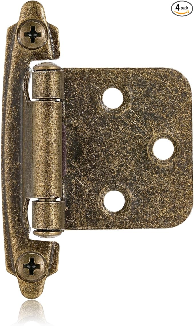 Antique Brass Cabinet Hinges, 1/2” Overlay, 4 Pack | by Vallecloud